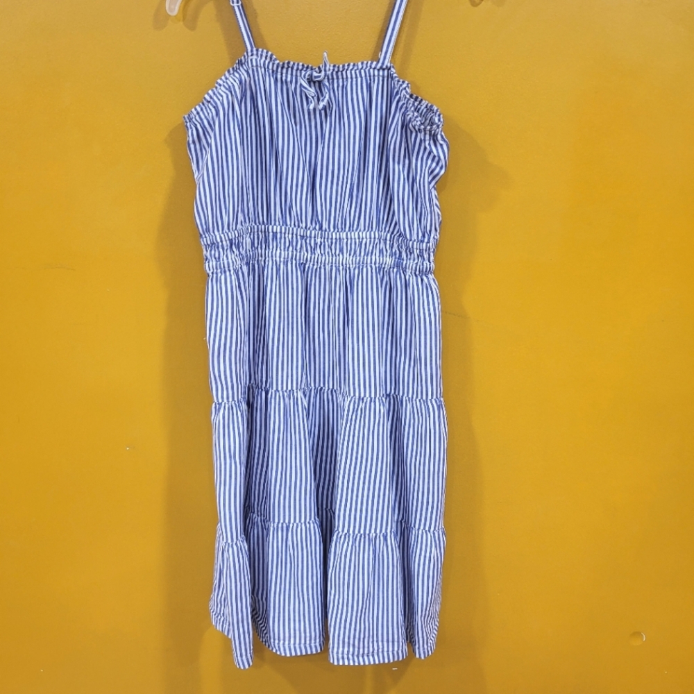 Old Navy Girls Size L 10-12 Blue & White Striped Cami Midi Sundress Summer Dress